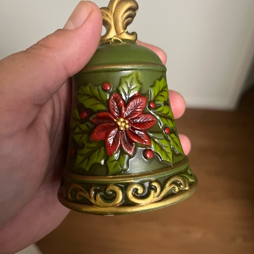 Elegant Vintage Green and Gold Holiday Bell Ornament